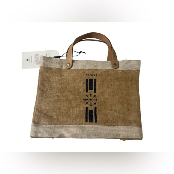 Apolis Global Citizen NetJets Swag Market Tote Bag Jute Leather Handle NWT NEW✈️ - Picture 1 of 7